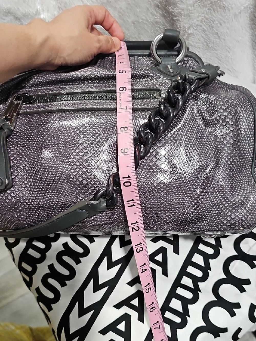 Marc Jacobs Metallic Pewter Textured Satchel with Chain Strap - Picture 14 of 15